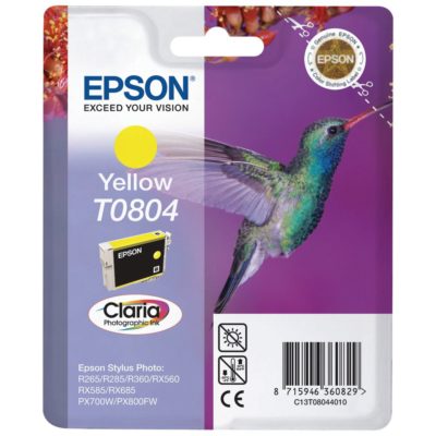Epson Hummingbird T0804 Claria Photographic Ink, Ink Cartridge, Yellow Single Pack, C13T08044010 Epson Hummingbird T0804 Claria Photographic Ink, Ink Cartridge, Yellow Single Pack, C13T08044010